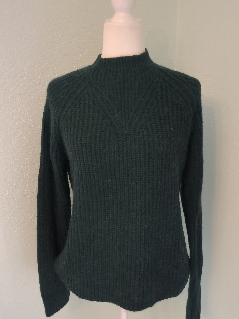 Minimum Wool Alpaca Blend Women's Dark Green Ribbed Mock Neck Sweater Sz S